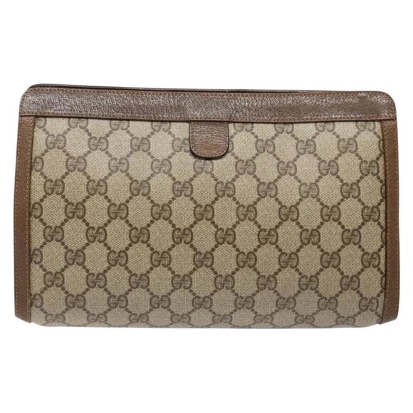 GUCCI GG Supreme Web Sherry Line Clutch Bag PVC Beige Gold 89 01 033 Auth 139749 - Picture 2 of 16